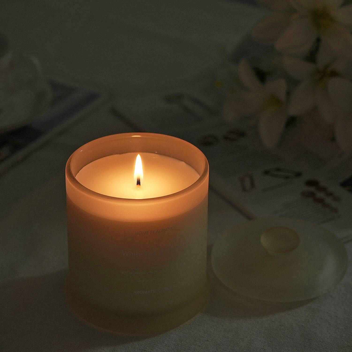 THE HOME LUXURY -- Tea - Ginger Scent Glass Jar Soy Candle with Burn Time upto 55 Hours - Cream 8216477 0