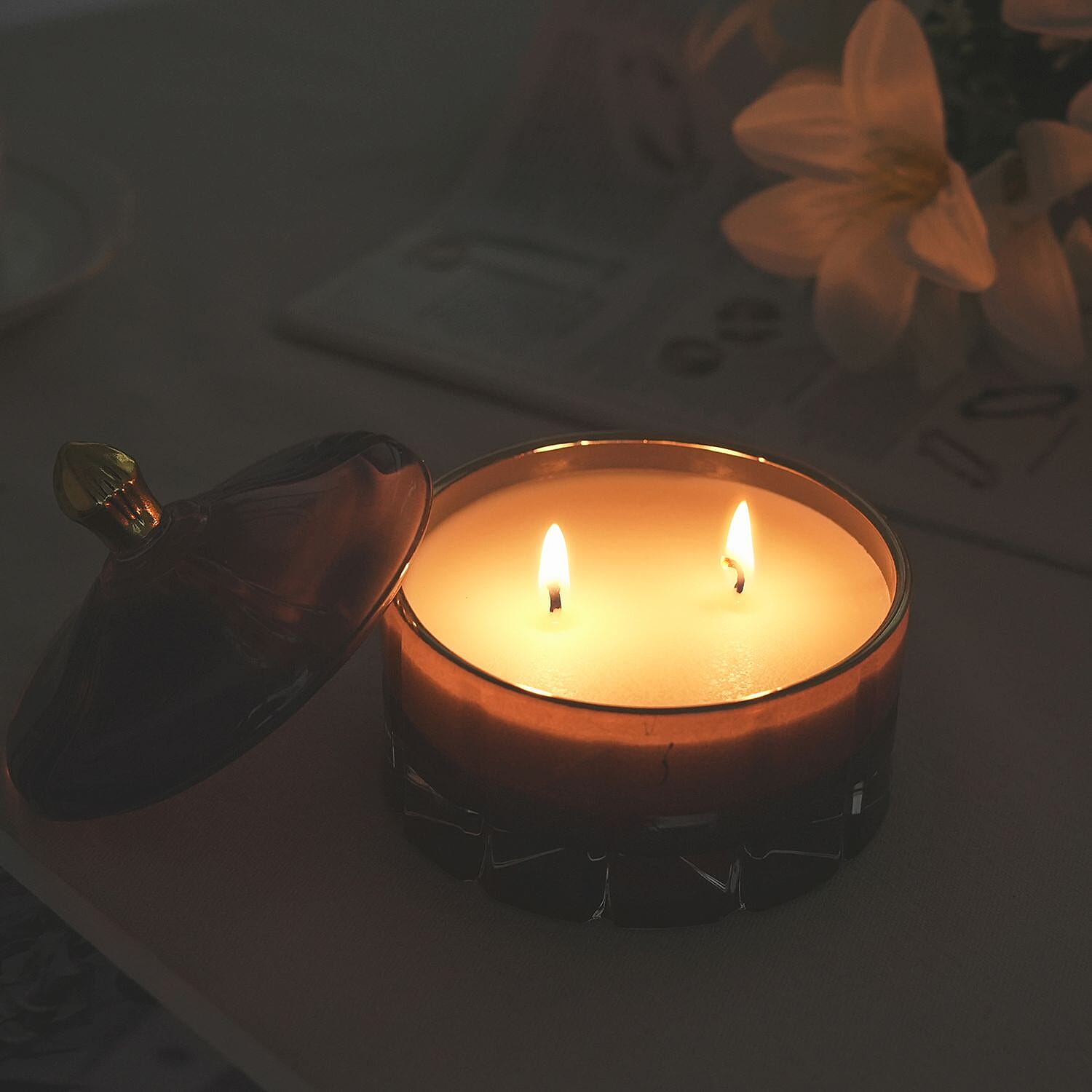 Aroma Glow Glass Jar Candles Lavender and Jasmine Scent (150g) (28hr Burn Time) - Purple 8196131 2