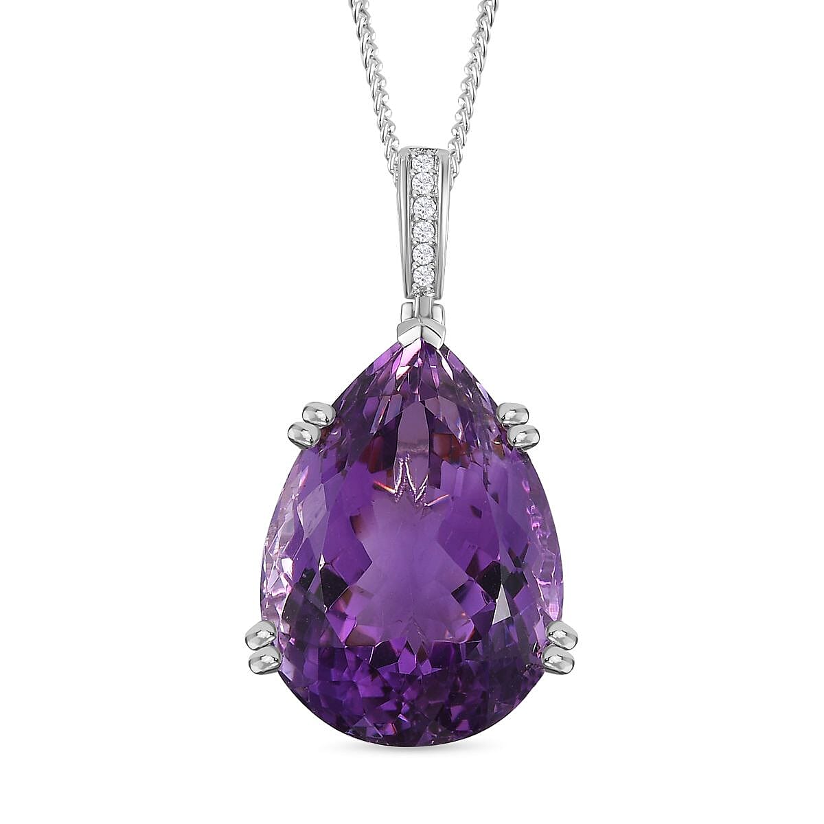 Rare Find - Amethyst Solitaire Pendant with Natural Zircon and Chain(Size 20) in Platinum Overlay Sterling Silver 4261596 0
