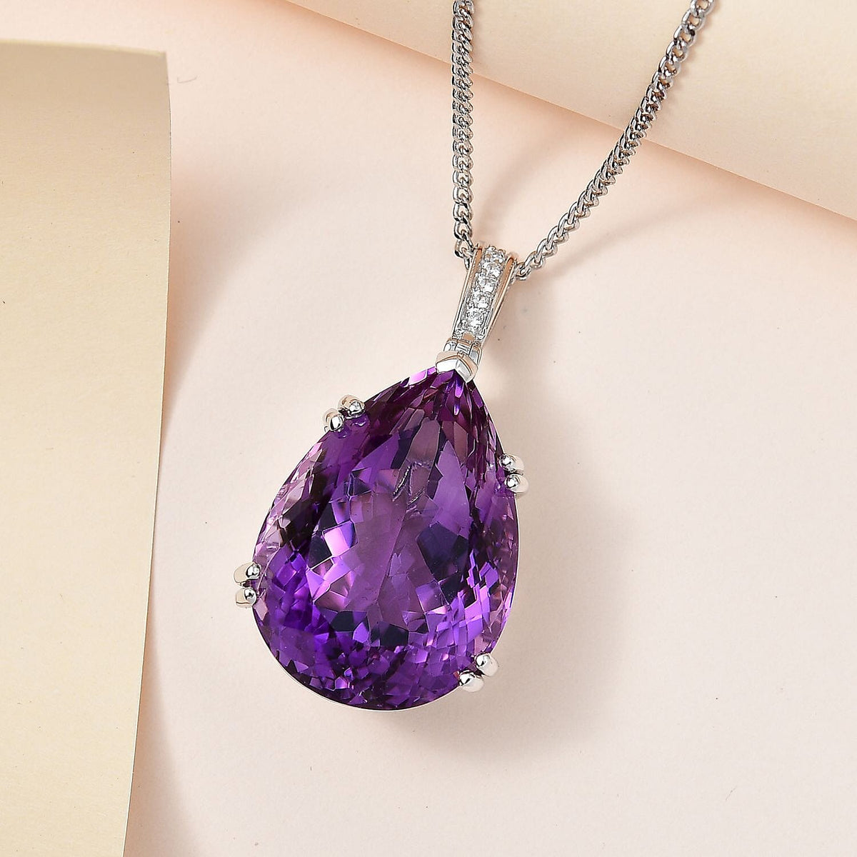 Rare Find - Amethyst Solitaire Pendant with Natural Zircon and Chain(Size 20) in Platinum Overlay Sterling Silver 4261596 2