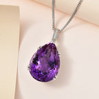 Rare Find - Amethyst Solitaire Pendant with Natural Zircon and Chain(Size 20) in Platinum Overlay Sterling Silver 50.10 Ct, Silver Wt 12.50 Gms