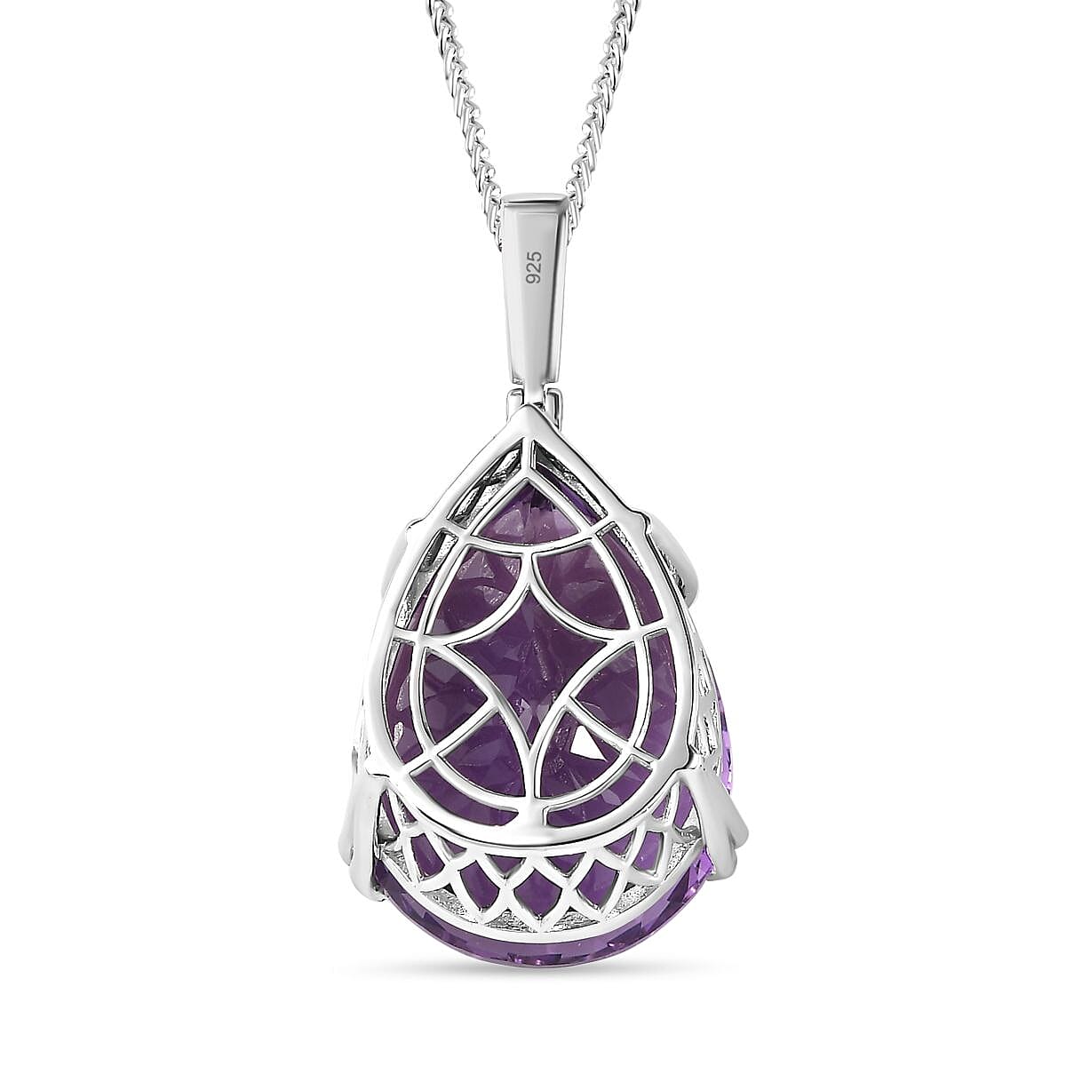 Rare Find - Amethyst Solitaire Pendant with Natural Zircon and Chain(Size 20) in Platinum Overlay Sterling Silver 4261596 4