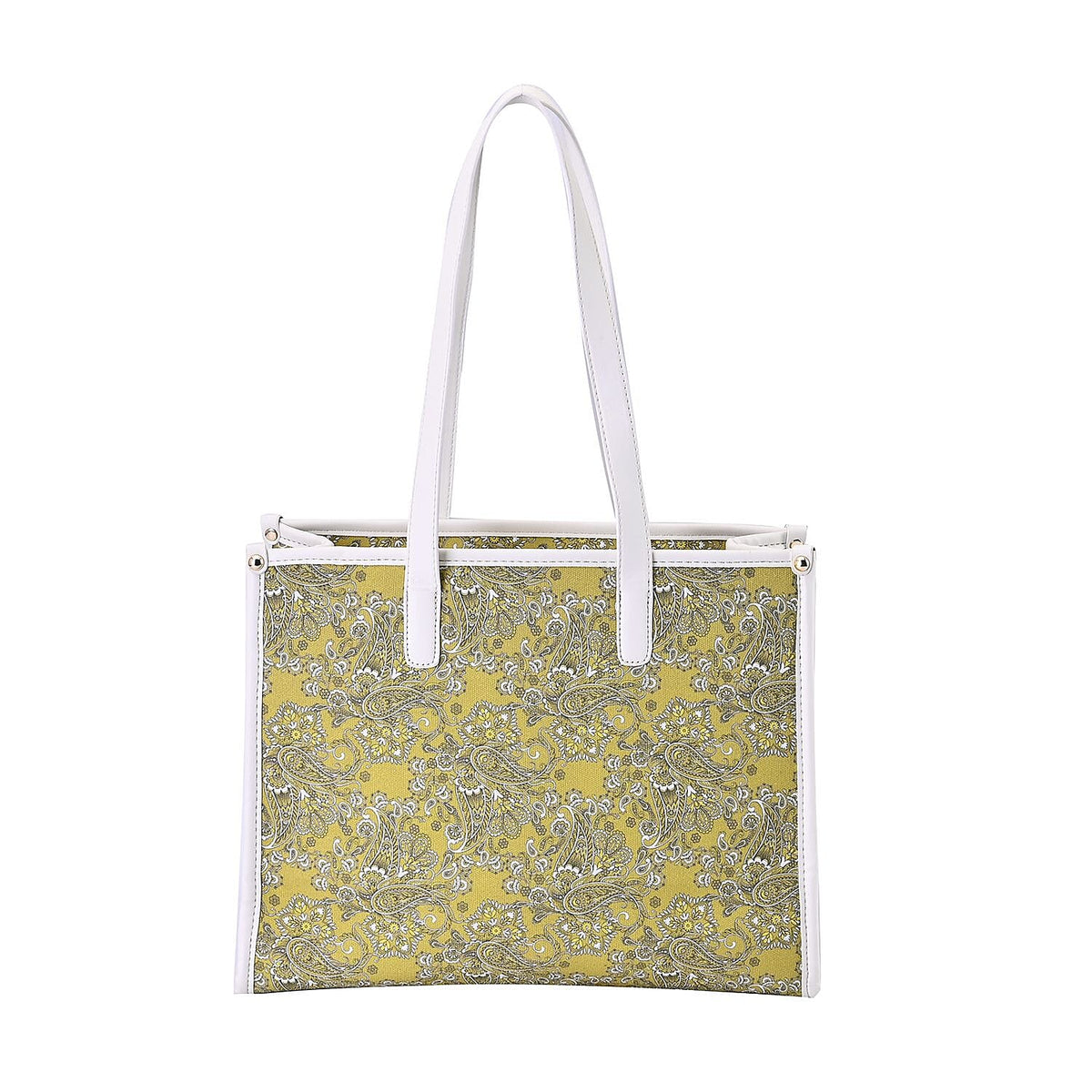 Designer Closeout- Fully Lined Jacquard Canvas Tote Bag with Zipper Closure and Handles - Yellow 7283246 0