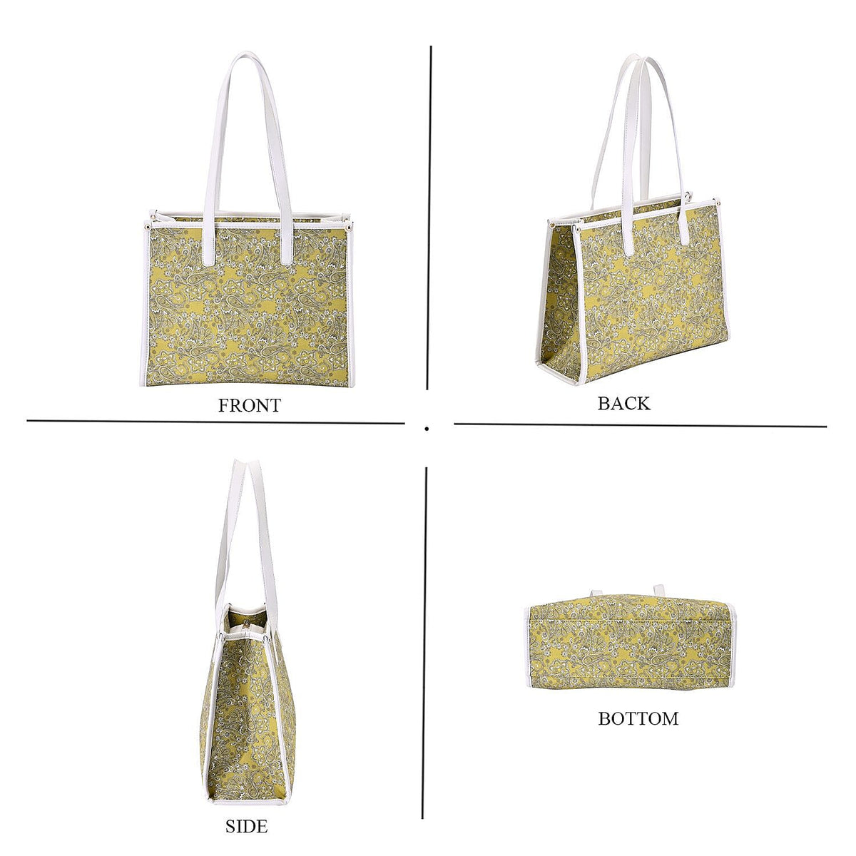 Designer Closeout- Fully Lined Jacquard Canvas Tote Bag with Zipper Closure and Handles - Yellow 7283246 4