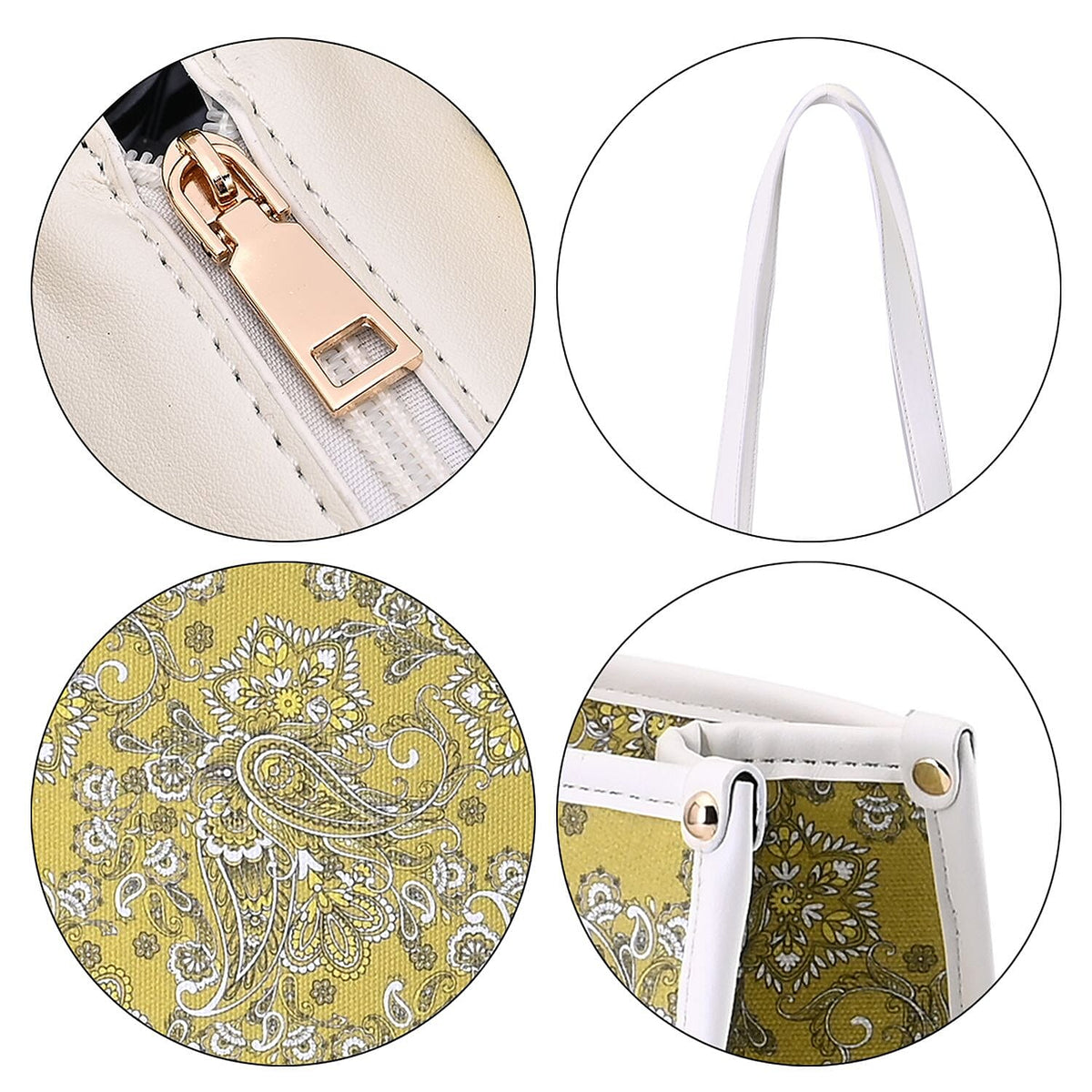 Designer Closeout- Fully Lined Jacquard Canvas Tote Bag with Zipper Closure and Handles - Yellow 7283246 6