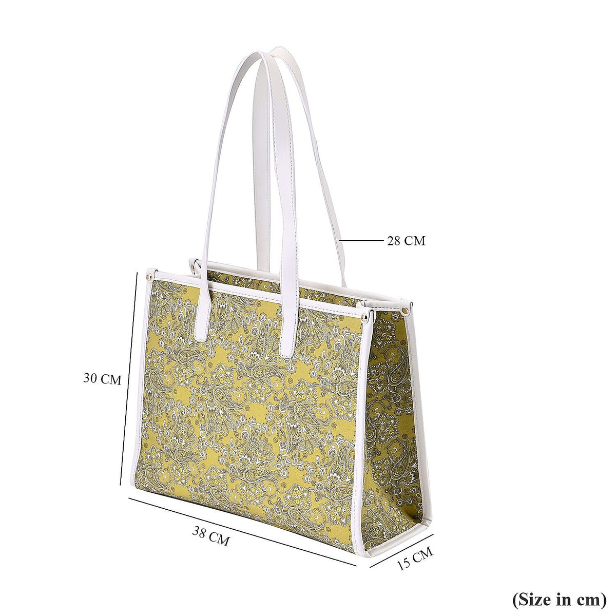 Designer Closeout- Fully Lined Jacquard Canvas Tote Bag with Zipper Closure and Handles - Yellow 7283246 7