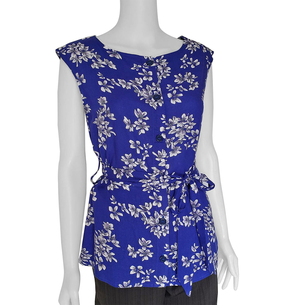 Cap Sleeves Floral Pattern Ladies Top (Size 97x64 Cm) - Blue 3840181 0