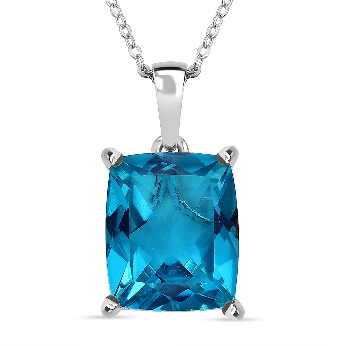 Capri Blue Quartz Pendant with Chain (Size 20) in Rhodium Overlay Sterling Silver 5.88 Ct. 4323343 0