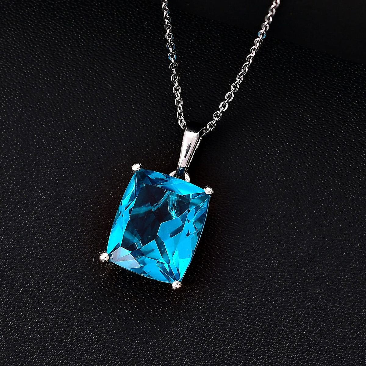Capri Blue Quartz Pendant with Chain (Size 20) in Rhodium Overlay Sterling Silver 5.88 Ct. 4323343 2
