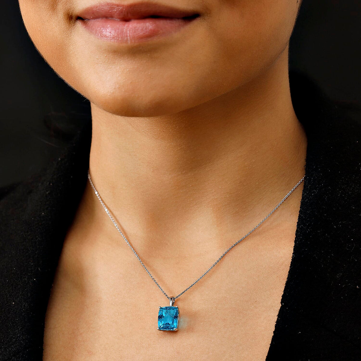 Capri Blue Quartz Pendant with Chain (Size 20) in Rhodium Overlay Sterling Silver 5.88 Ct. 4323343 3