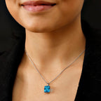 Capri Blue Quartz Pendant with Chain (Size 20) in Rhodium Overlay Sterling Silver 5.88 Ct.