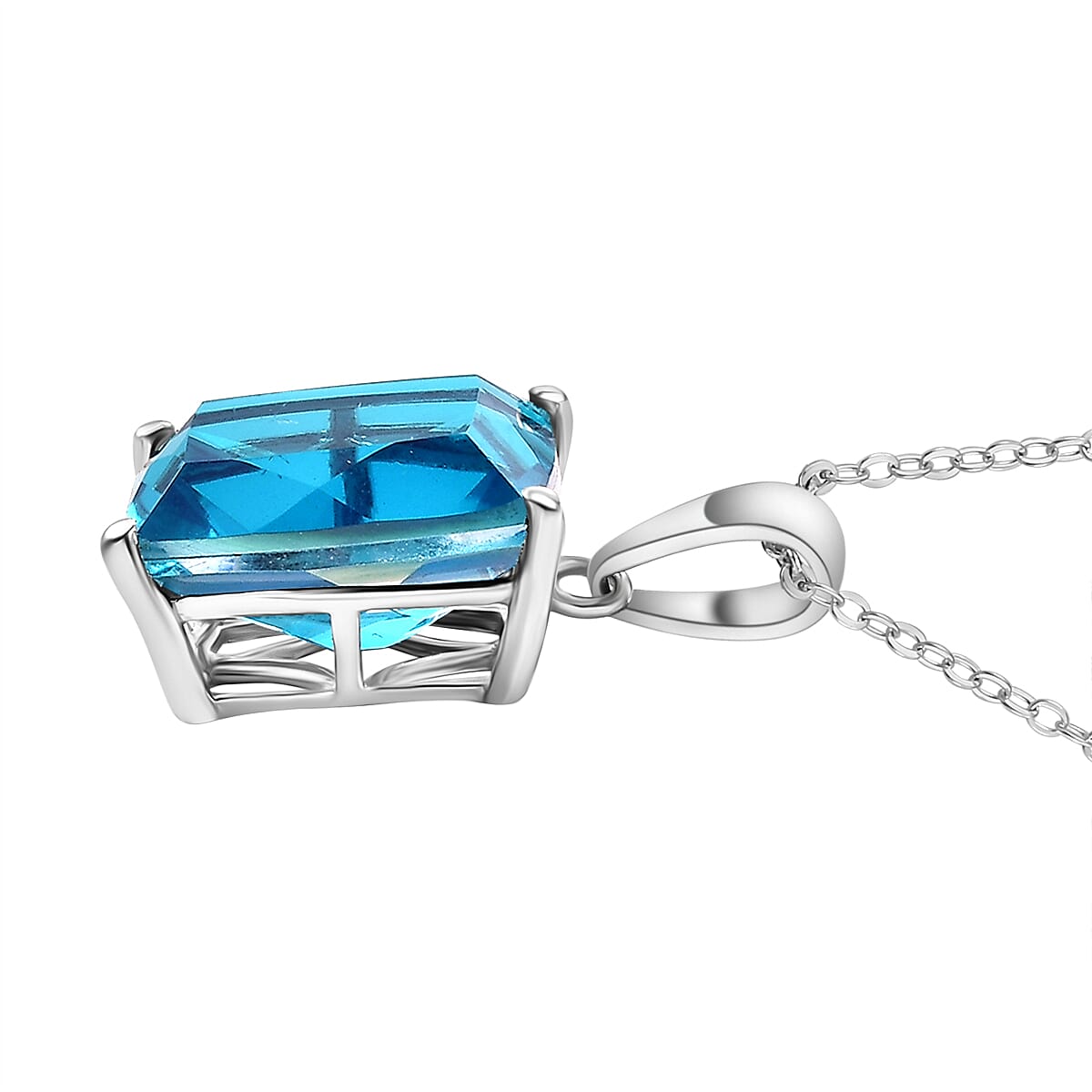 Capri Blue Quartz Pendant with Chain (Size 20) in Rhodium Overlay Sterling Silver 5.88 Ct. 4323343 4