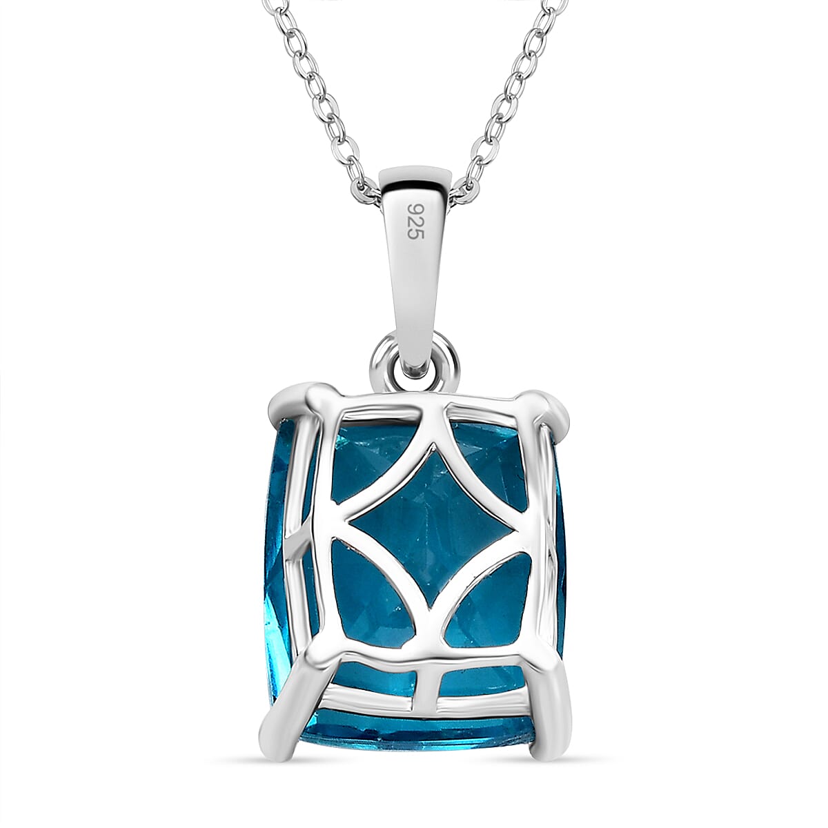 Capri Blue Quartz Pendant with Chain (Size 20) in Rhodium Overlay Sterling Silver 5.88 Ct. 4323343 5