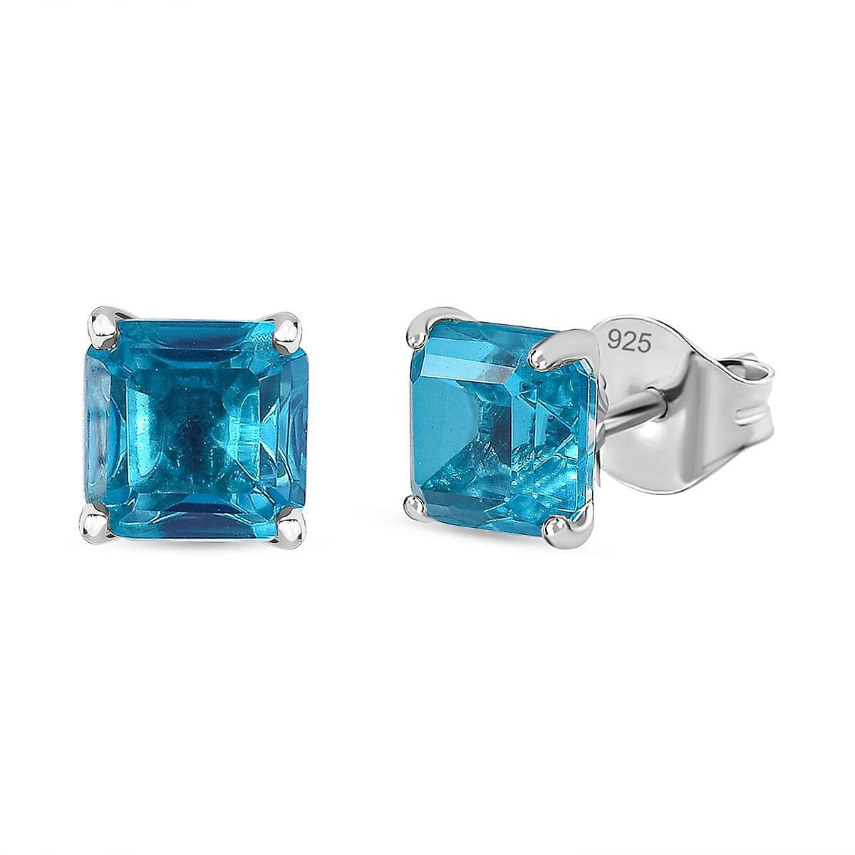 Capri Blue Triplet Quartz Stud Earrings in Platinum Overlay Sterling Silver 2.858  Ct. 7704702 0