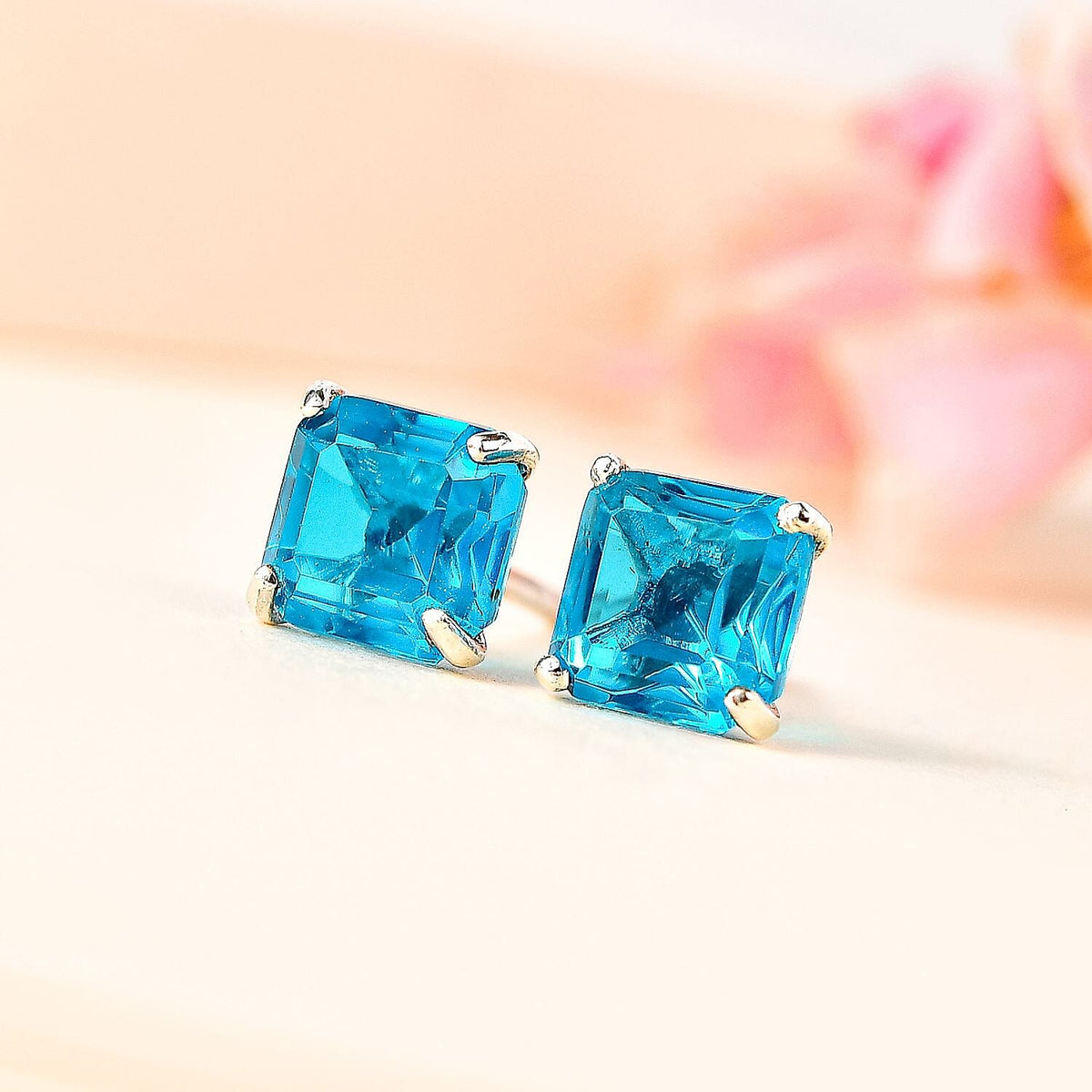 Capri Blue Triplet Quartz Stud Earrings in Platinum Overlay Sterling Silver 2.858  Ct. 7704702 1