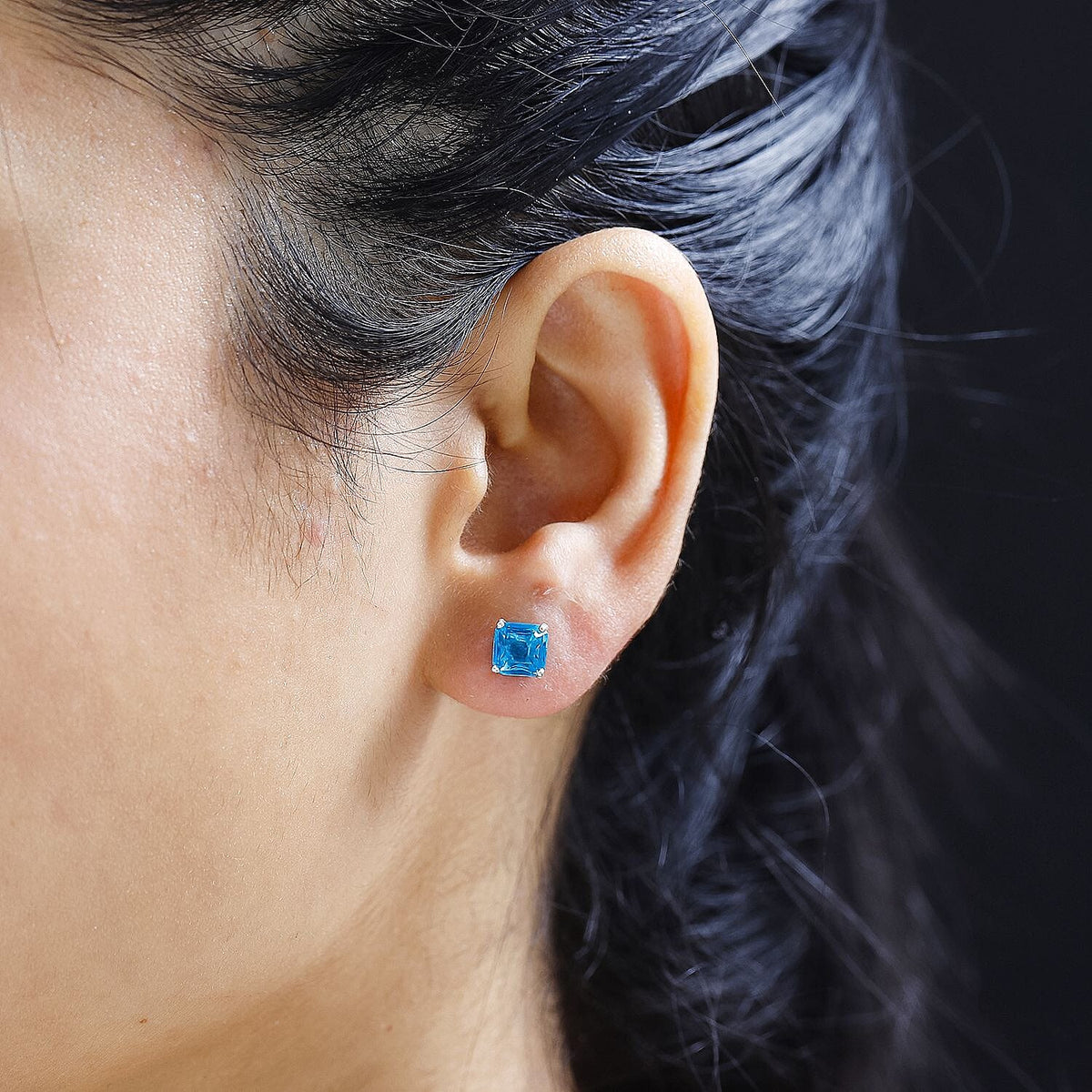 Capri Blue Triplet Quartz Stud Earrings in Platinum Overlay Sterling Silver 2.858  Ct. 7704702 2
