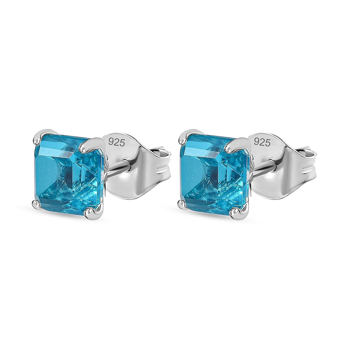 Capri Blue Triplet Quartz Stud Earrings in Platinum Overlay Sterling Silver 2.858  Ct. 7704702 3