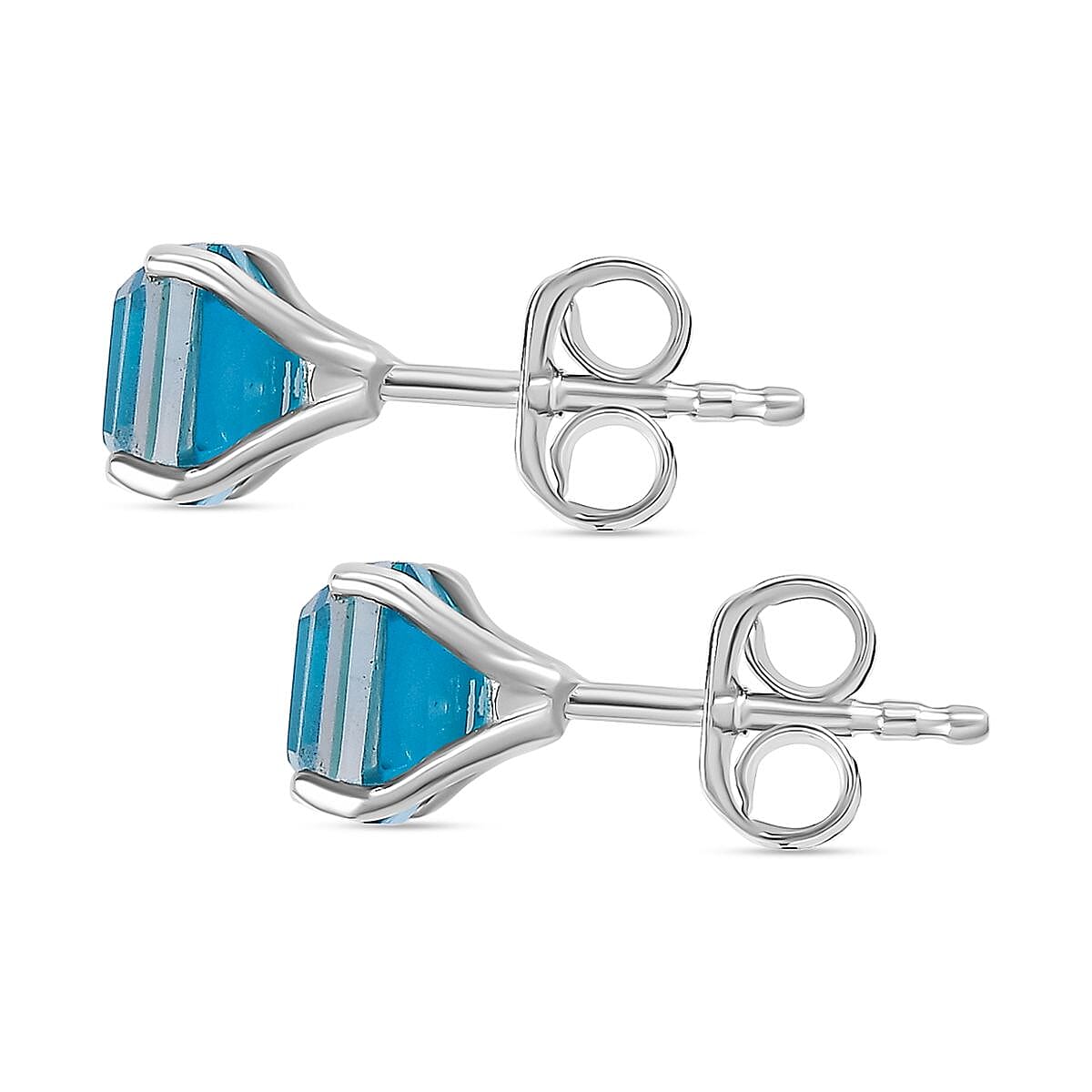 Capri Blue Triplet Quartz Stud Earrings in Platinum Overlay Sterling Silver 2.858  Ct. 7704702 4
