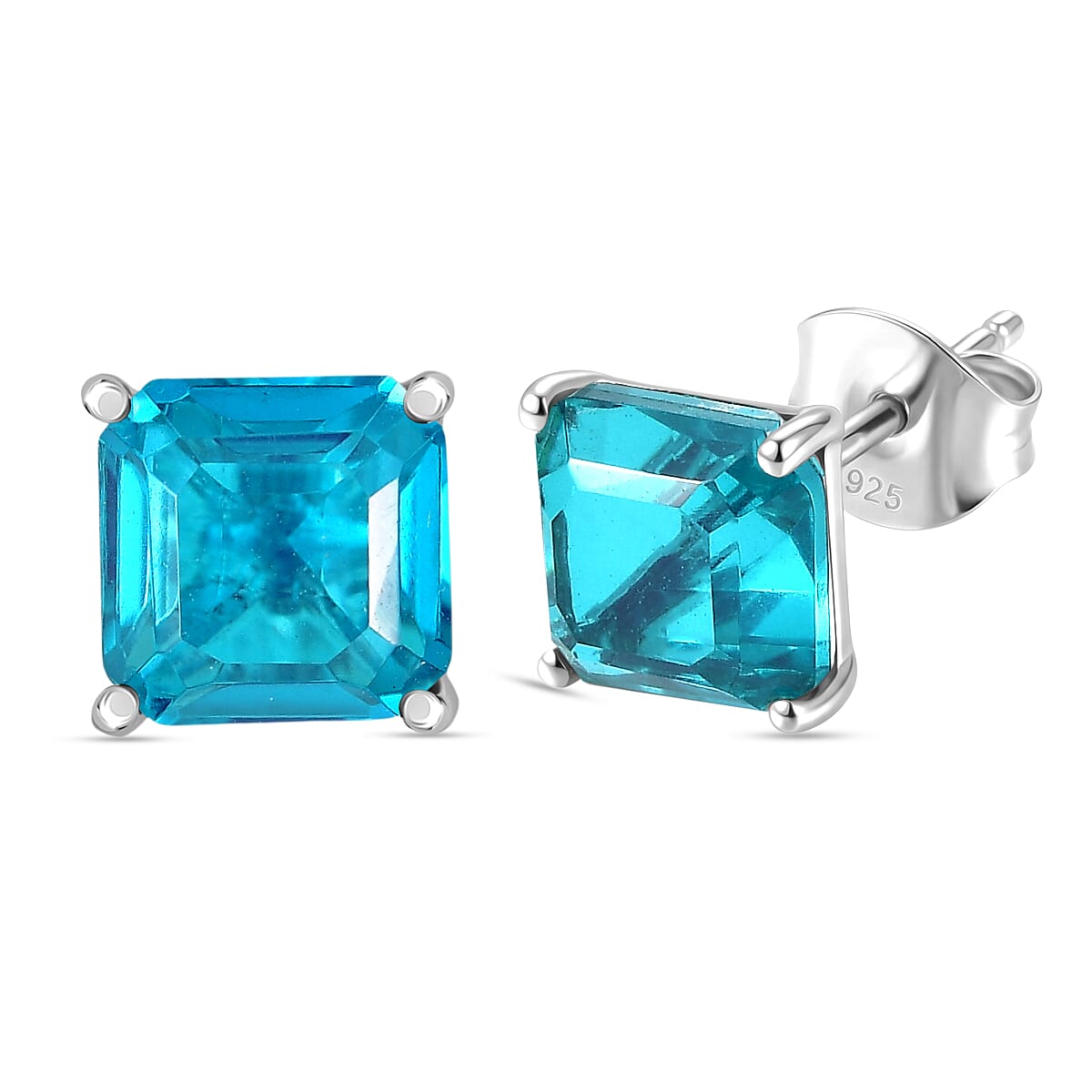 Capri Blue Triplet Quartz Solitaire Stud Push Post Earring in Platinum Overlay Sterling Silver 3.93 Ct. 8478484 0