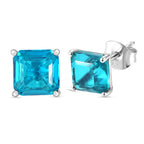 Capri Blue Triplet Quartz Solitaire Stud Push Post Earring in Platinum Overlay Sterling Silver 3.93 Ct.