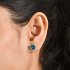 Capri Blue Triplet Quartz Solitaire Stud Push Post Earring in Platinum Overlay Sterling Silver 3.93 Ct.