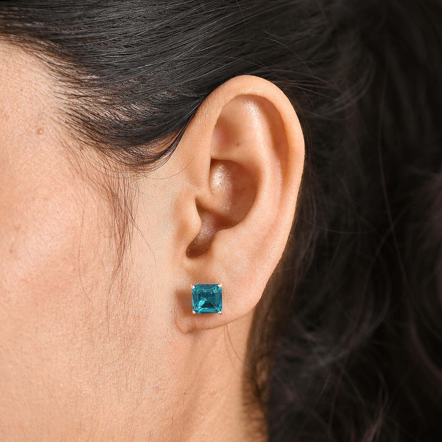 Capri Blue Triplet Quartz Solitaire Stud Push Post Earring in Platinum Overlay Sterling Silver 3.93 Ct. 8478484 2