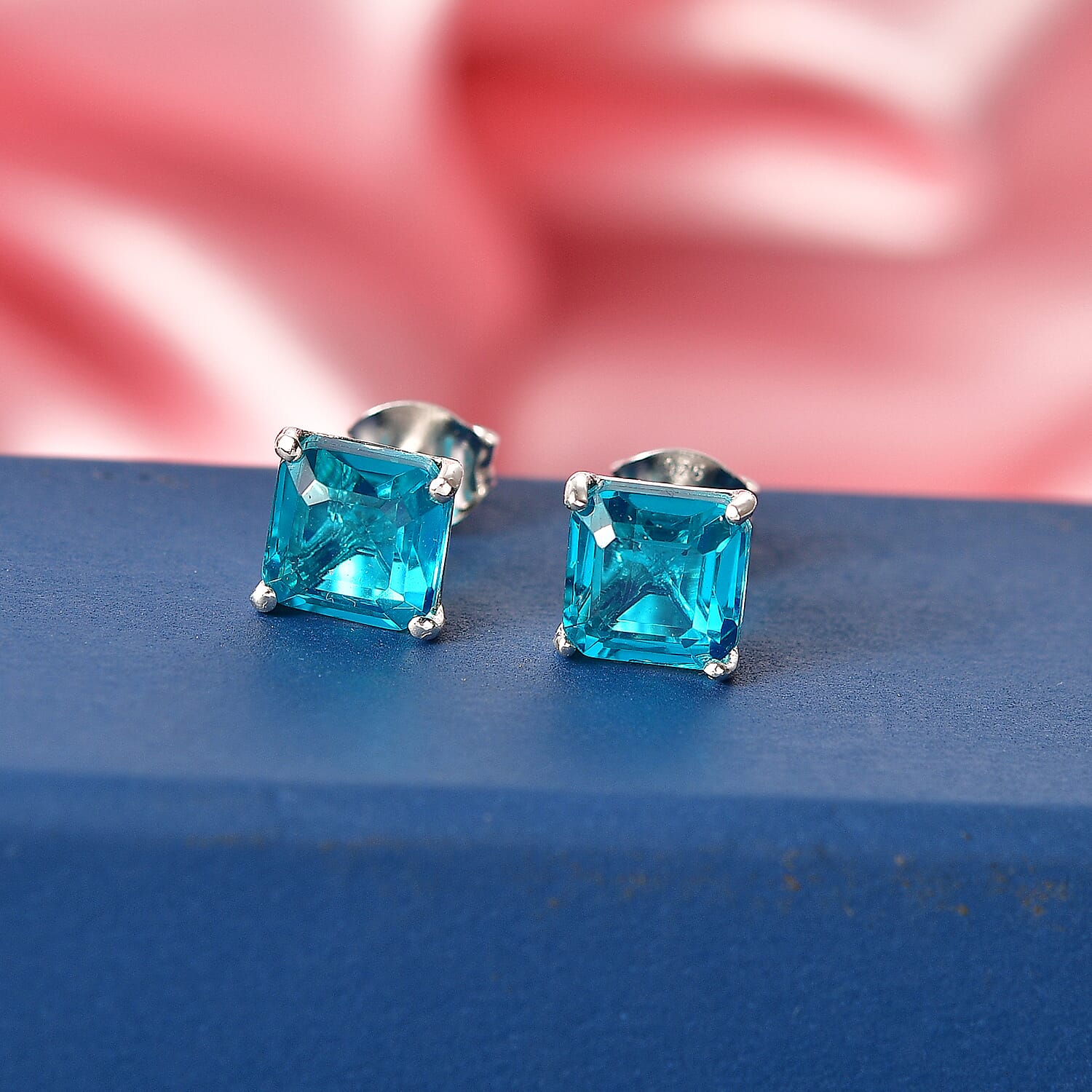 Capri Blue Triplet Quartz Solitaire Stud Push Post Earring in Platinum Overlay Sterling Silver 3.93 Ct. 8478484 3