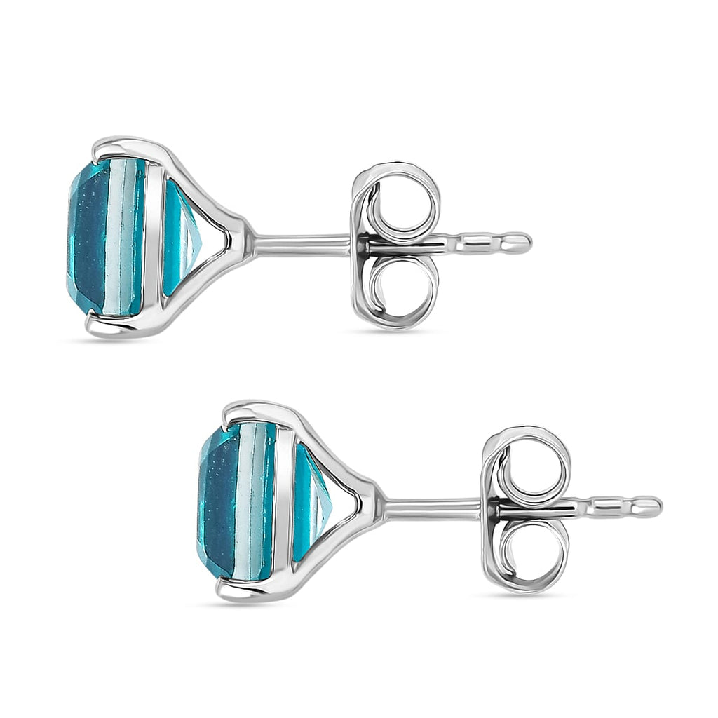 Capri Blue Triplet Quartz Solitaire Stud Push Post Earring in Platinum Overlay Sterling Silver 3.93 Ct.