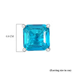 Capri Blue Triplet Quartz Solitaire Stud Push Post Earring in Platinum Overlay Sterling Silver 3.93 Ct.