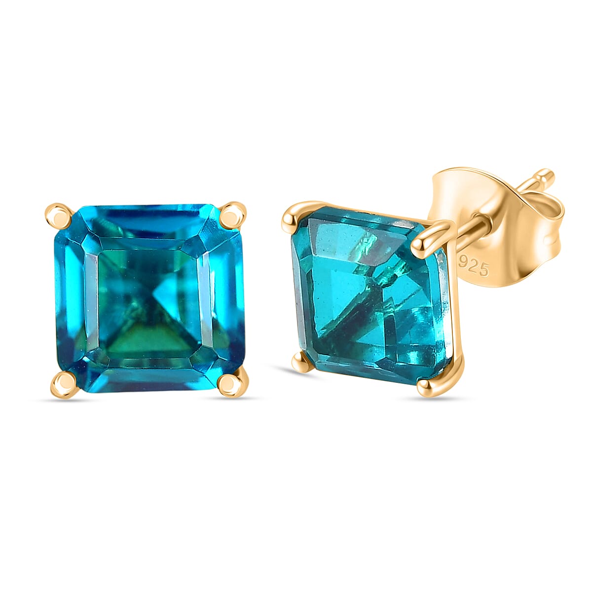 Capri Blue Triplet Quartz Solitaire Stud Push Post Earring in Yellow Gold Plated Sterling Silver 3.91 Ct. 8478485 0