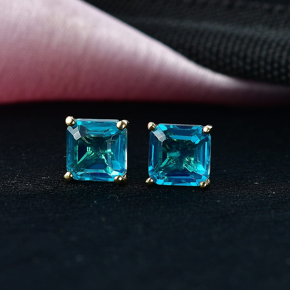 Capri Blue Triplet Quartz Solitaire Stud Push Post Earring in Yellow Gold Plated Sterling Silver 3.91 Ct. 8478485 3