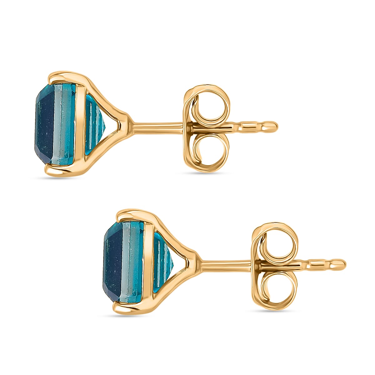 Capri Blue Triplet Quartz Solitaire Stud Push Post Earring in Yellow Gold Plated Sterling Silver 3.91 Ct. 8478485 4
