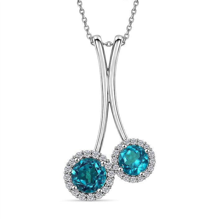 Capri Blue Triplet Quartz, White Zircon Pendant with Chain (Size 20) in Platinum Overlay Sterling Silver 3.15 Ct. 4454967 1