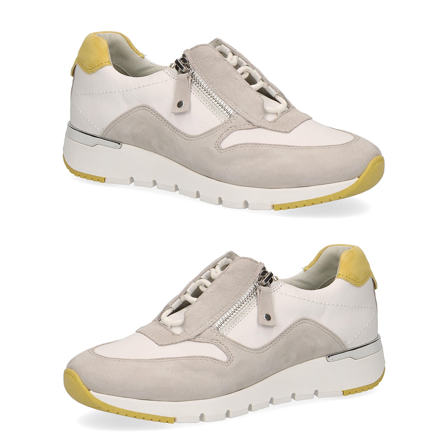 Caprice Leather Lace-up Trainers - White and Grey 6305703 0