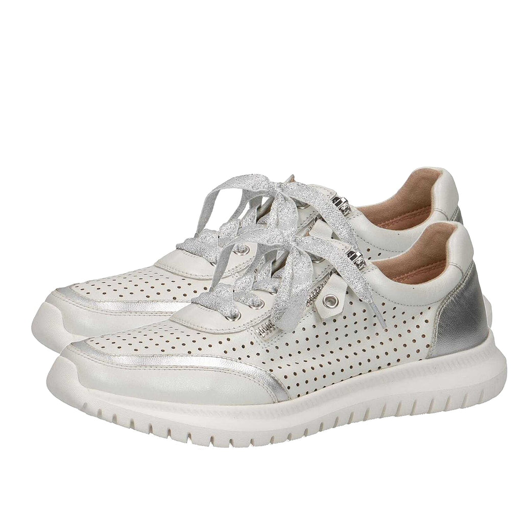 Caprice Metallic Leather Mesh Trainer in White (Size 3.5)