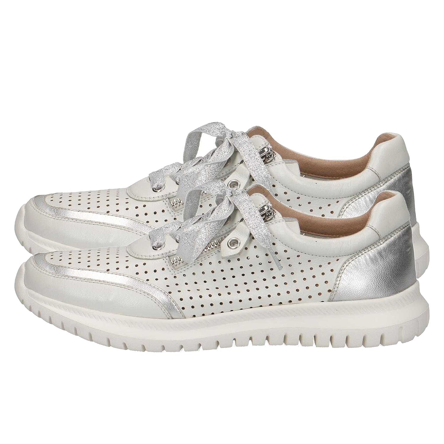 Caprice Metallic Leather Trainer - White 6126342 1