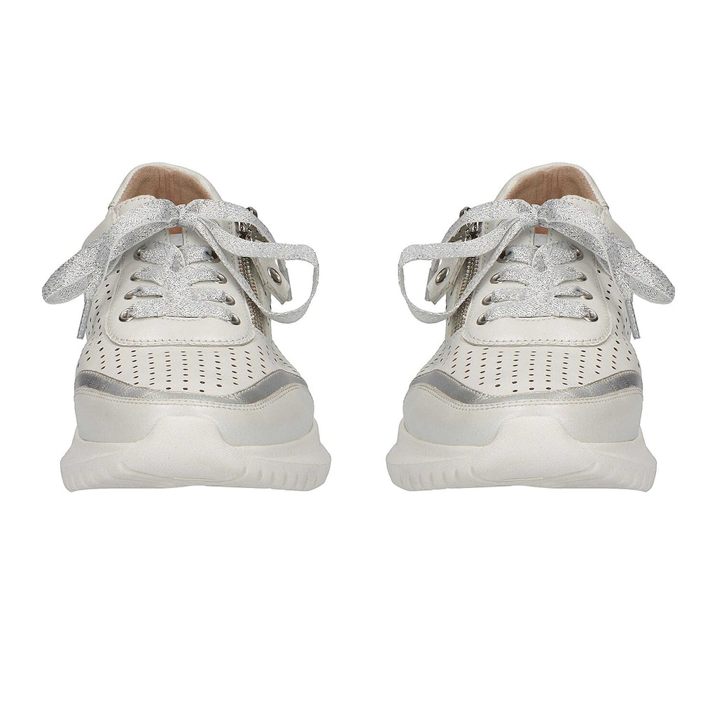 Caprice Metallic Leather Mesh Trainer in White (Size 3.5)