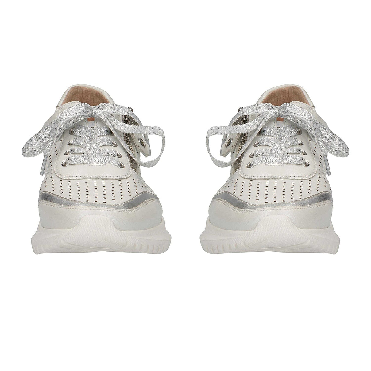 Caprice Metallic Leather Trainer - White 6126342 3
