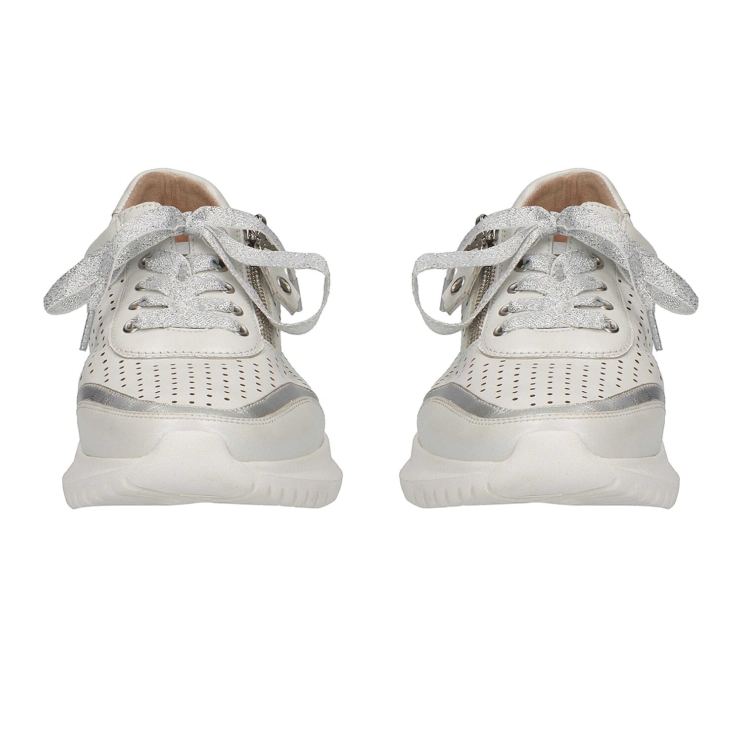 Caprice Metallic Leather Trainer - White 6126342 3