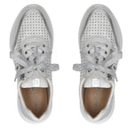 Caprice Metallic Leather Mesh Trainer in White (Size 3.5)