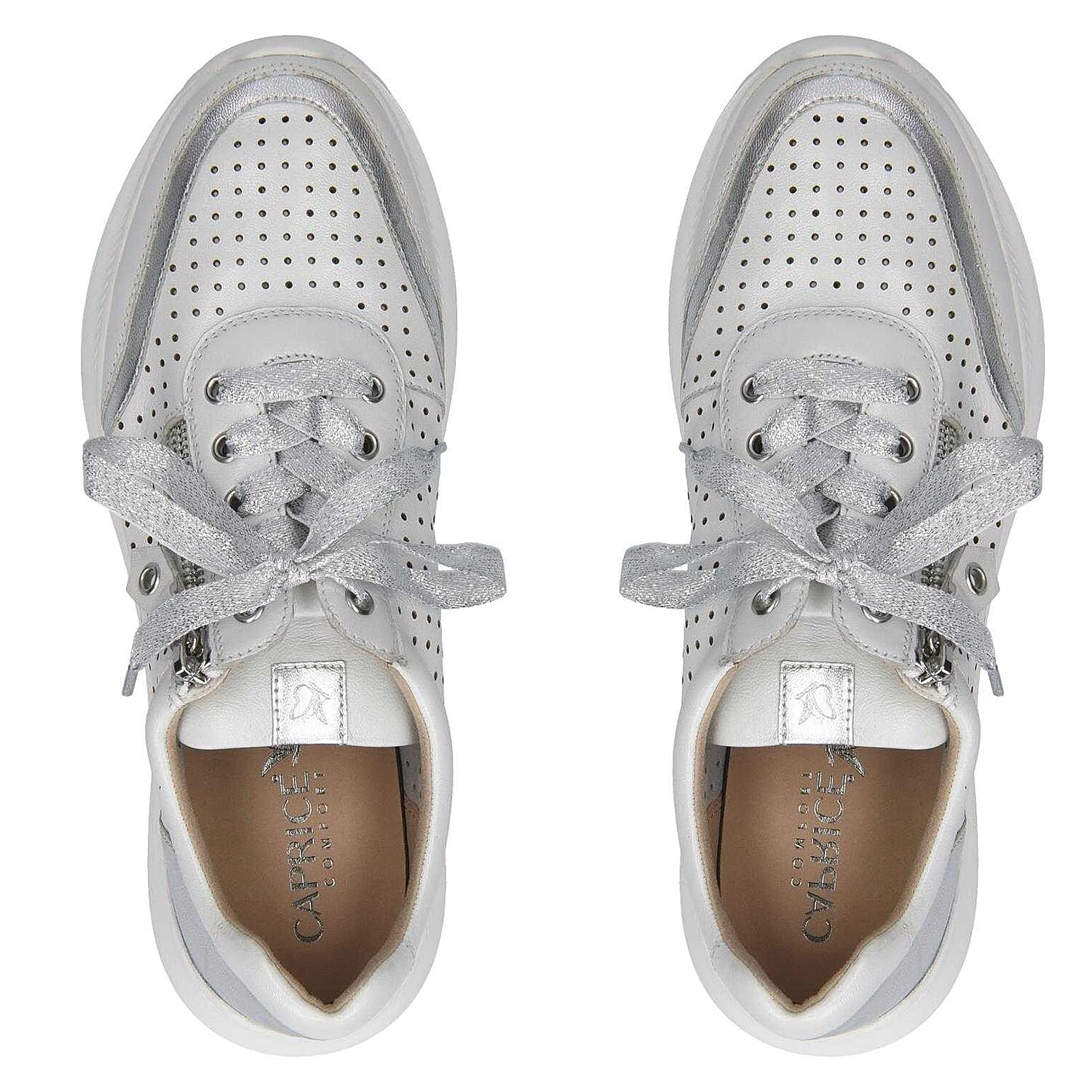Caprice Metallic Leather Trainer - White 6126342 4