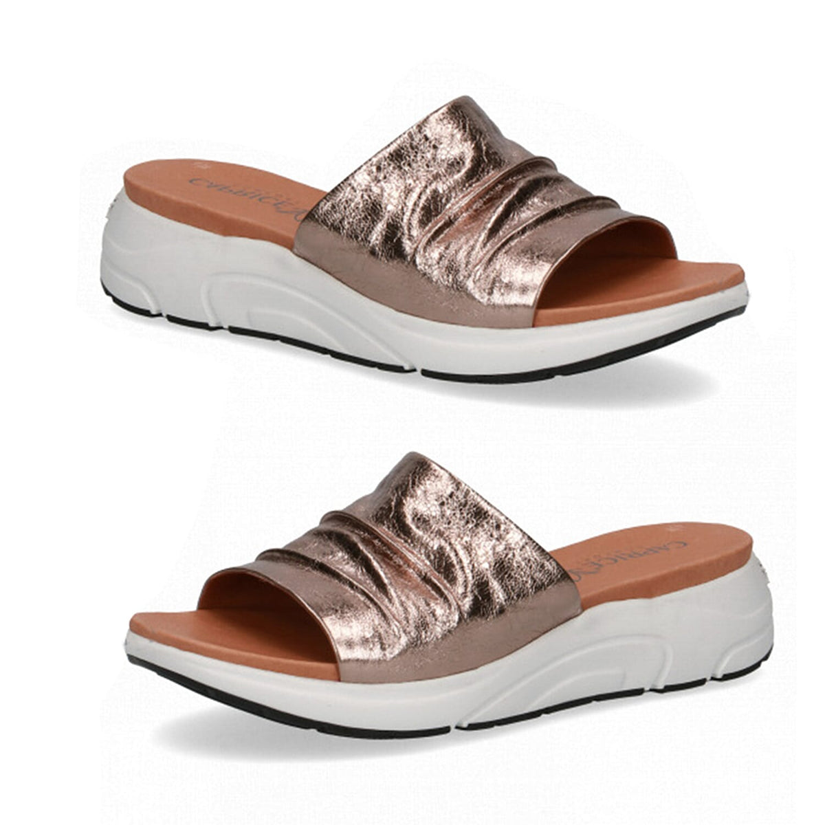 Caprice Mule Wedge Slippers - Taupe Metallic 6921681 0