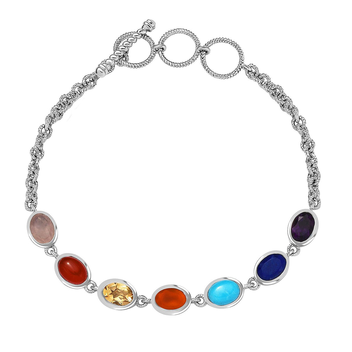 Carnelian and Multi Gemstone Fancy Bracelet in Rhodium Plated Sterling Silver 8.19 Ct 7808048 0