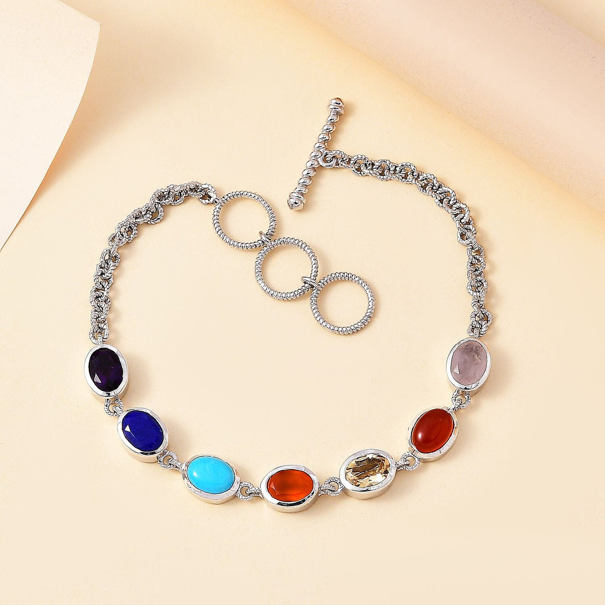 Carnelian and Multi Gemstone Fancy Bracelet in Rhodium Plated Sterling Silver 8.19 Ct 7808048 2