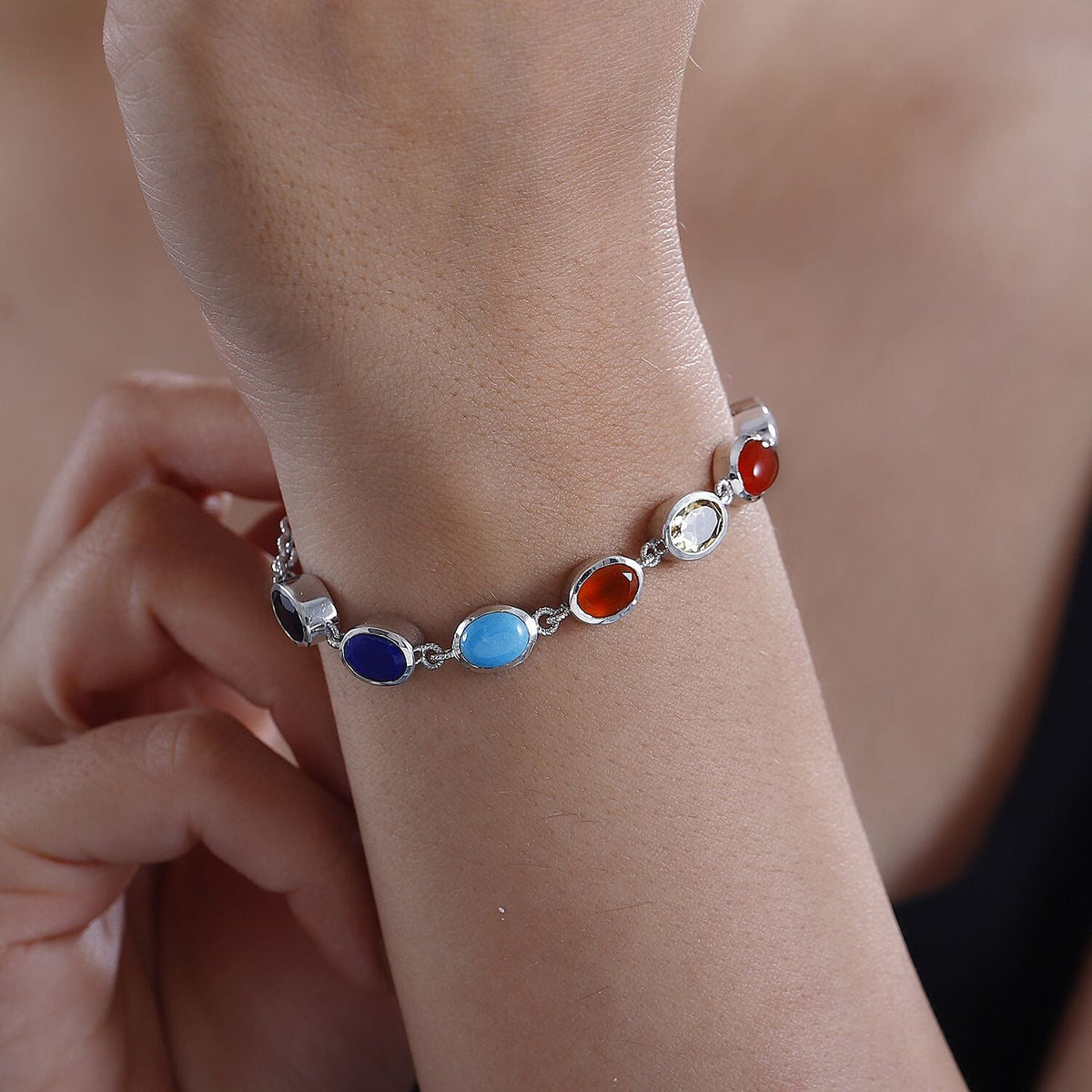 Carnelian and Multi Gemstone Fancy Bracelet in Rhodium Plated Sterling Silver 8.19 Ct 7808048 3