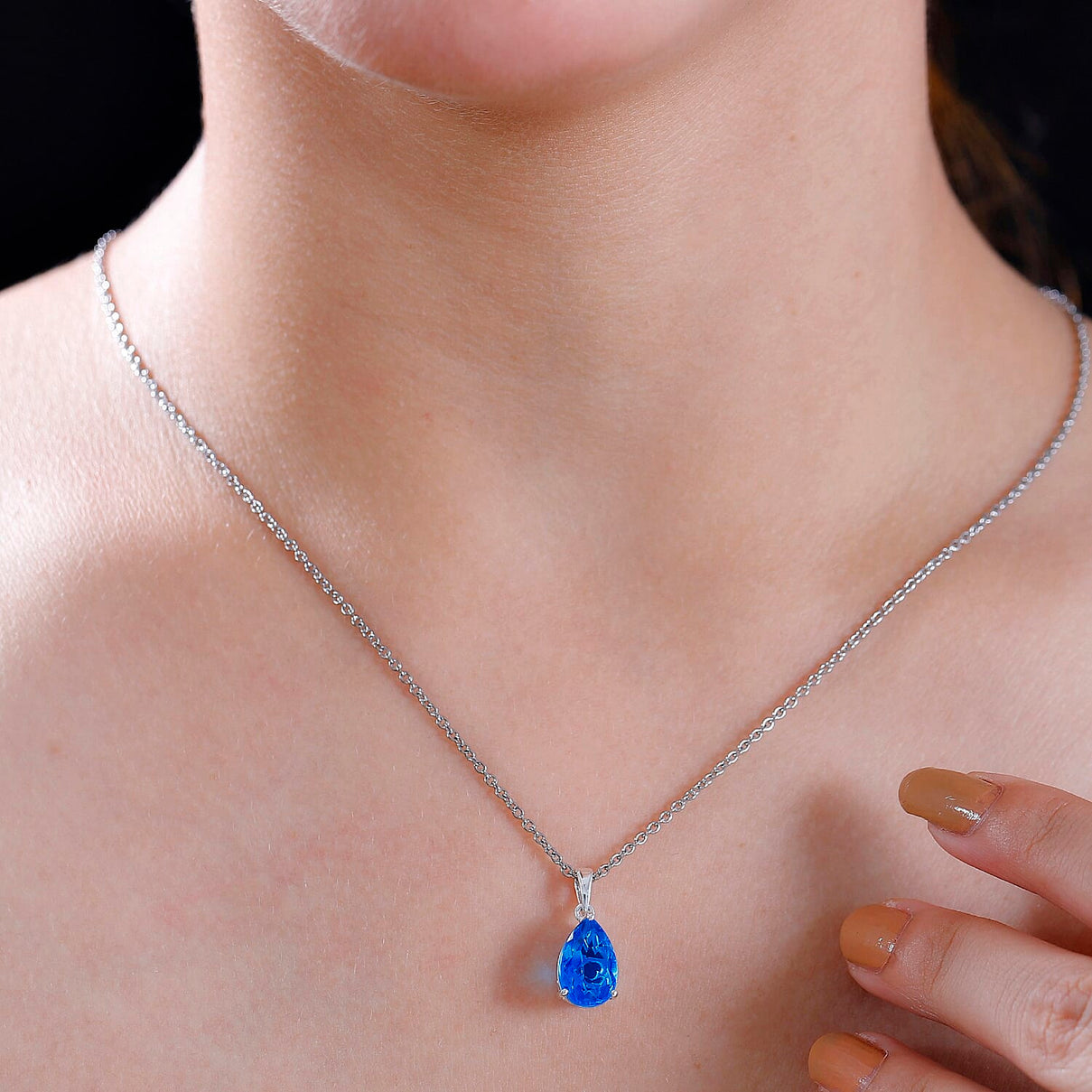 Carribean Quartz Solitaire Pendant in Sterling Silver with Stainless Steel Chain (Size 20) 3.50  Ct. 4298485 1