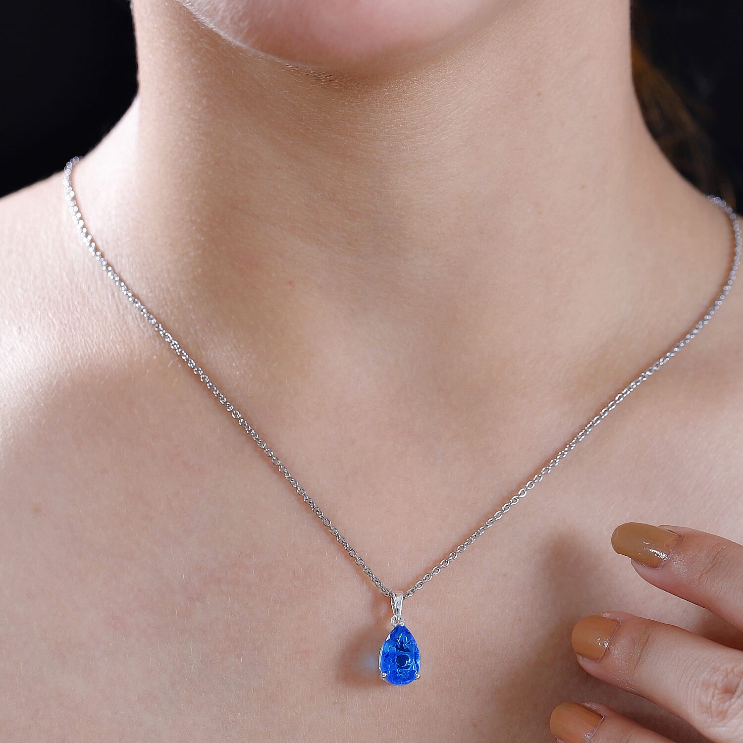 Carribean Quartz Solitaire Pendant in Sterling Silver with Stainless Steel Chain (Size 20) 3.50  Ct. 4298485 1