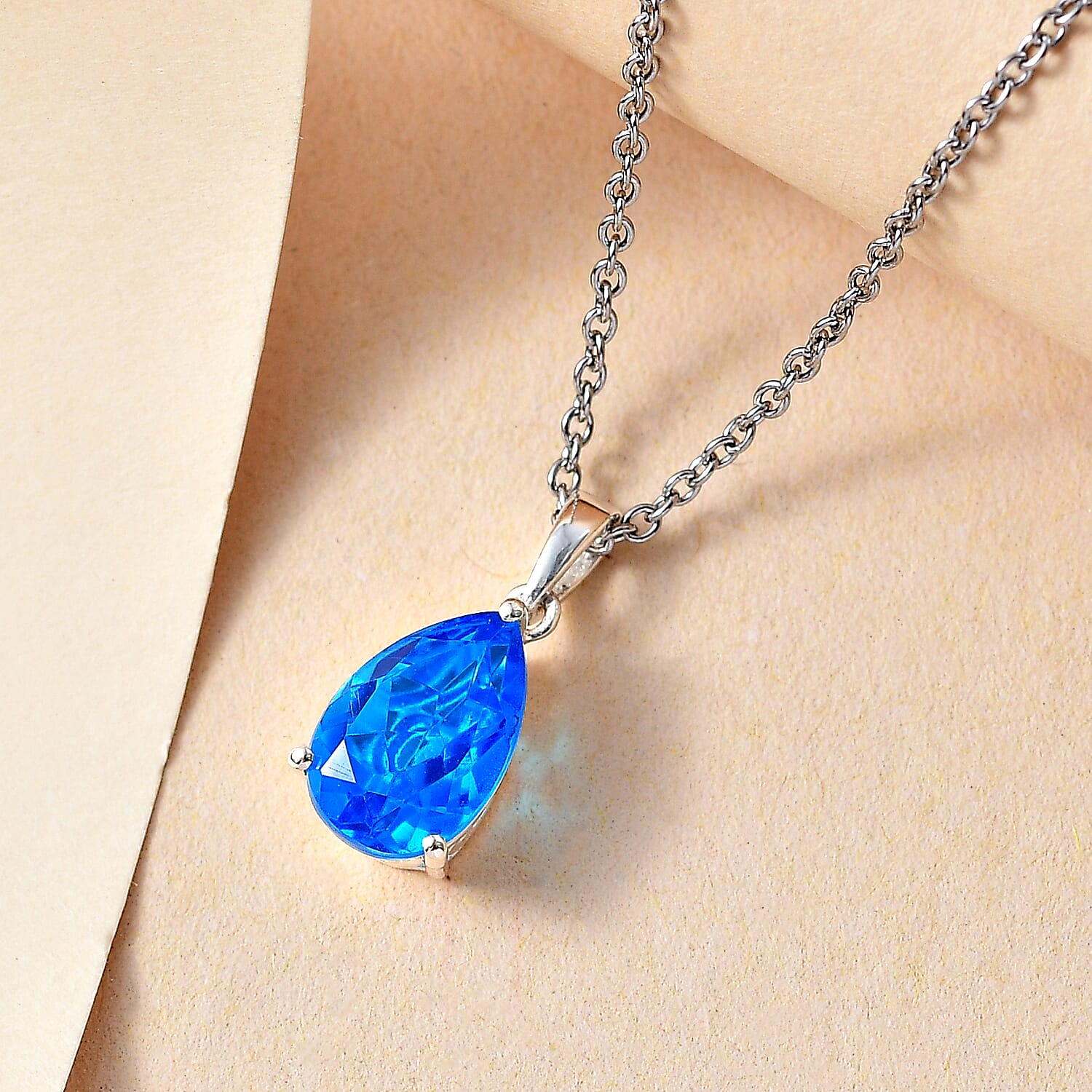Carribean Quartz Solitaire Pendant in Sterling Silver with Stainless Steel Chain (Size 20) 3.50  Ct. 4298485 2