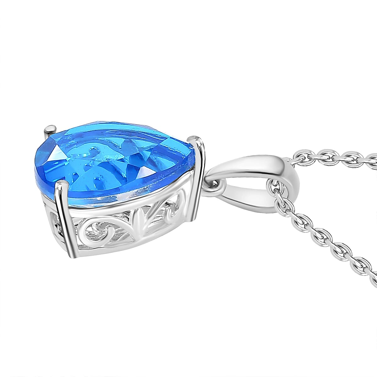 Carribean Quartz Solitaire Pendant in Sterling Silver with Stainless Steel Chain (Size 20) 3.50  Ct. 4298485 3