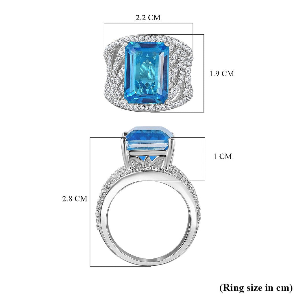 Carribean Quartz & Natural Zircon Ring in Platinum Overlay Sterling Silver 9.81 Ct, Silver Wt. 8.73 Gms